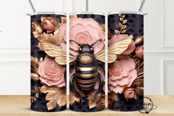 3D Bee and Flowers Tumbler Wrap PNG – A Vibrant Design for Custom Creations