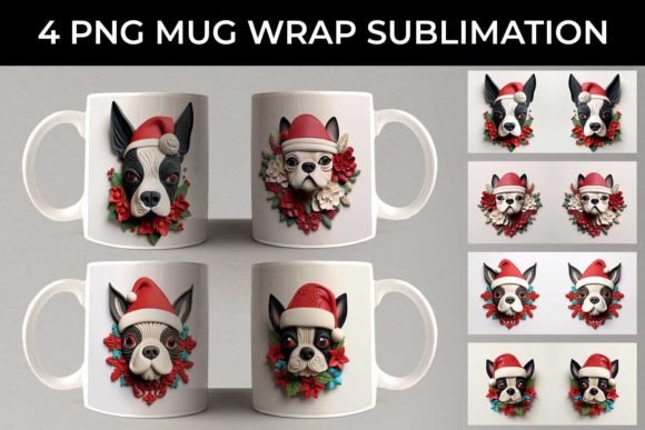 3D Christmas Boston Terrier Dog Mug Wrap: A Festive Design for Creative Makers