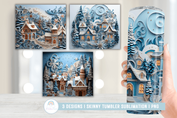 3D Christmas Village Tumbler Wrap for Sublimation