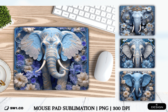 3D Elephant Flower Mouse Pad: A Vibrant Design Asset