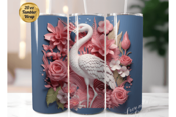 3D Flamingo 20oz Tumbler PNG for Sublimation Projects