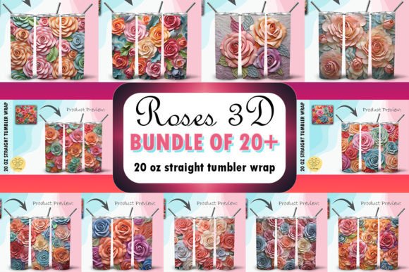 3D Roses Tumbler Wrap Background Bundle: A Creative Resource for Designers and Craft Enthusiasts