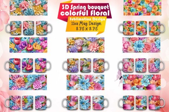 3D Spring Bouquet Colorful Floral Mug Design
