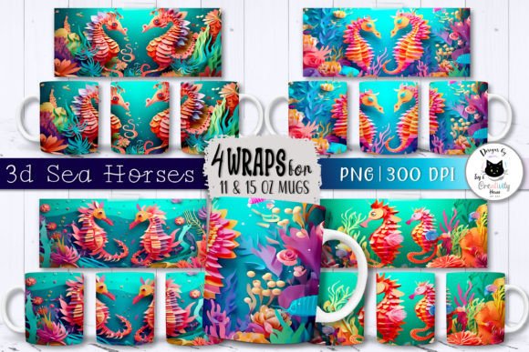 3D Summer Mug Designs Sea Horse Wraps
