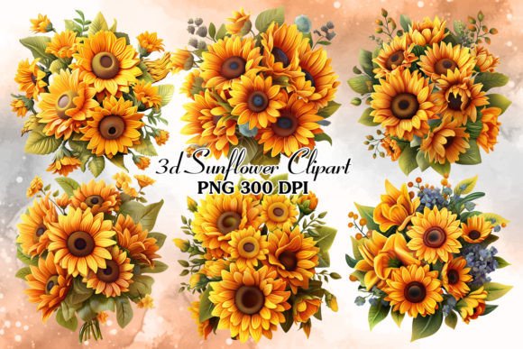 3D Sunflower Sublimation Clipart Bundle: A Vibrant Resource for Creative and Commercial Projects