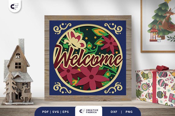 Christmas Welcome Sign 3D Paper Cut SVG