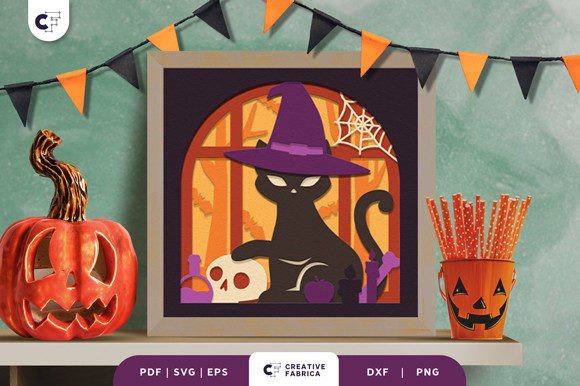 Halloween Witch Cat 3D Shadow Box: A Versatile Decor Element for Creative Enthusiasts
