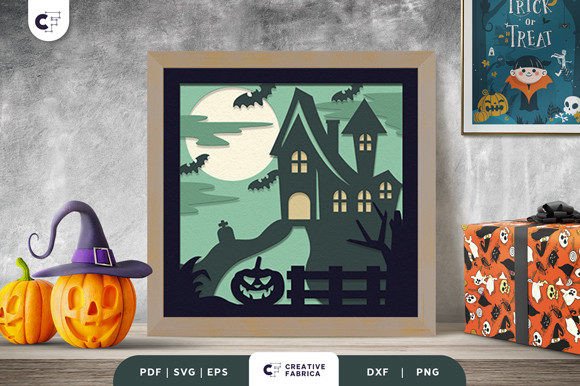 Haunted House 3D Shadow Box Paper Cut