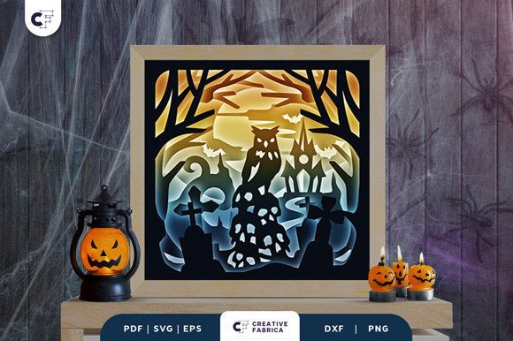 Owl in Halloween Forest 3D Shadow Box: A Spooky Addition to Your Decor