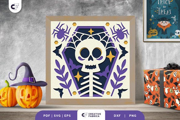 Skull in the Coffin 3D Shadow Box SVG