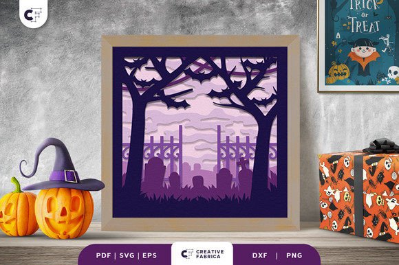 Spooky Graveyard 3D Light Box SVG – A Creative Addition to Halloween Decor
