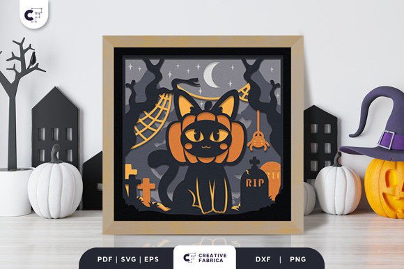 The Halloween Pumpkin Cat 3D Shadow Box: A Creative Design Asset