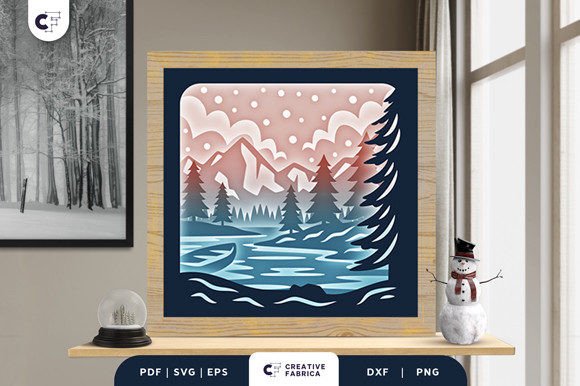 Winter Lake 3D Light Box Paper Cut SVG – A Beautiful Way to Capture Winter’s Magic